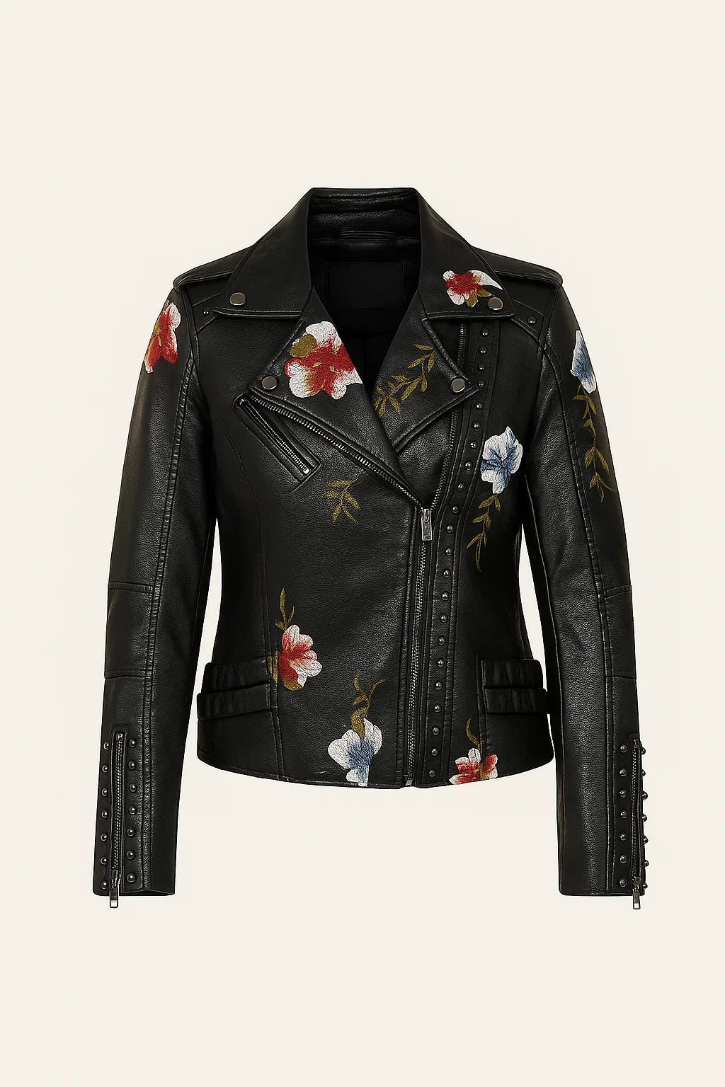 Chaqueta de polipiel para mujer con bordado floral – FLORELLA