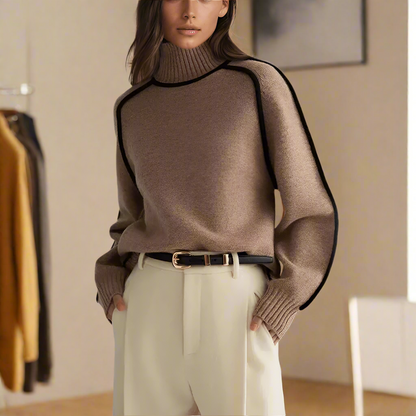 Jersey de punto suelto con cuello alto y estilo acogedor – NÉORA