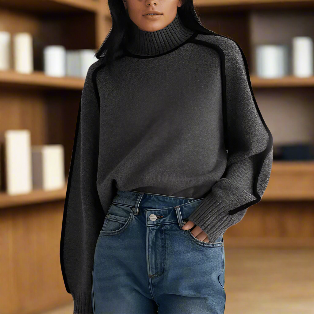 Jersey de punto suelto con cuello alto y estilo acogedor – NÉORA