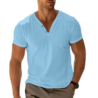 Camiseta de hombre con cuello en V y detalle de botones – LENO