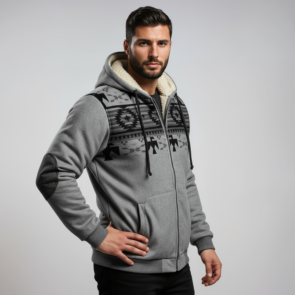 Chaqueta de invierno para hombre con estampado étnico y forro cálido – AZTARO