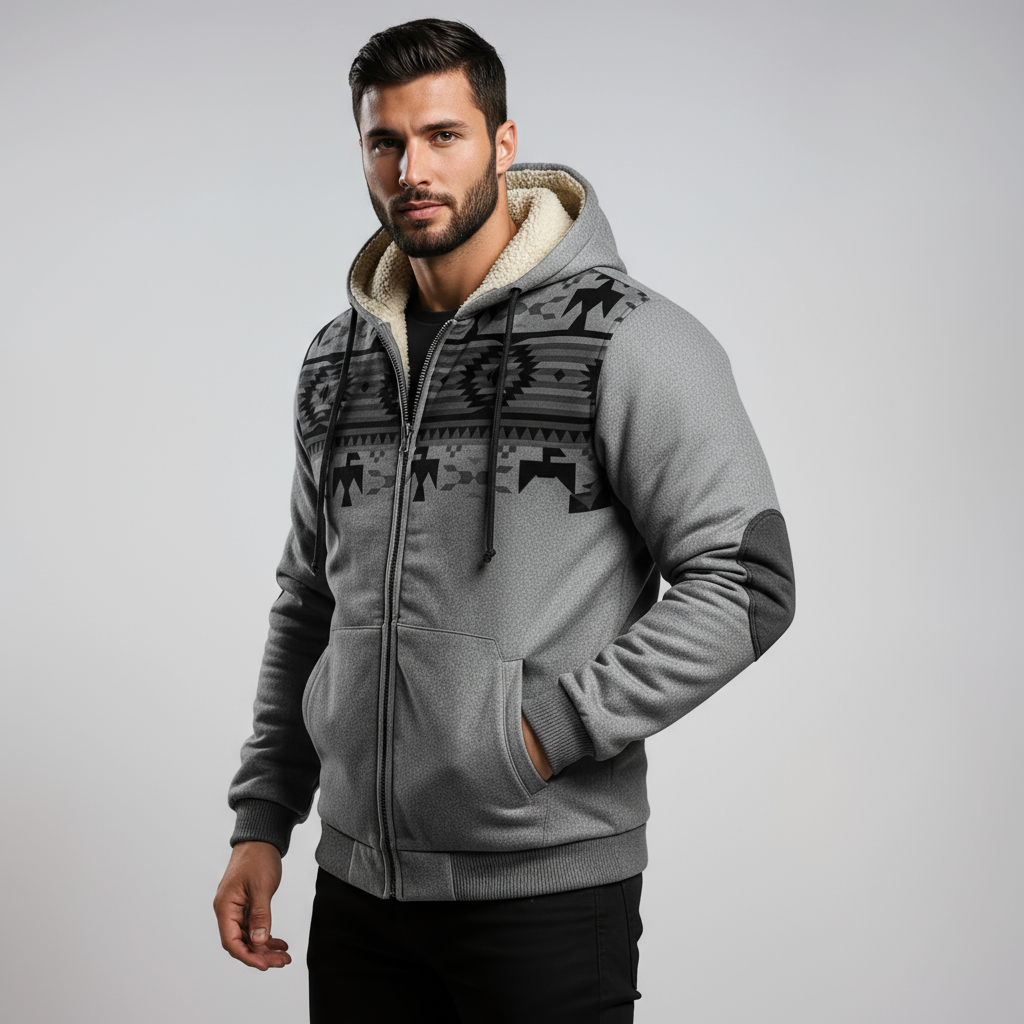 Chaqueta de invierno para hombre con estampado étnico y forro cálido – AZTARO