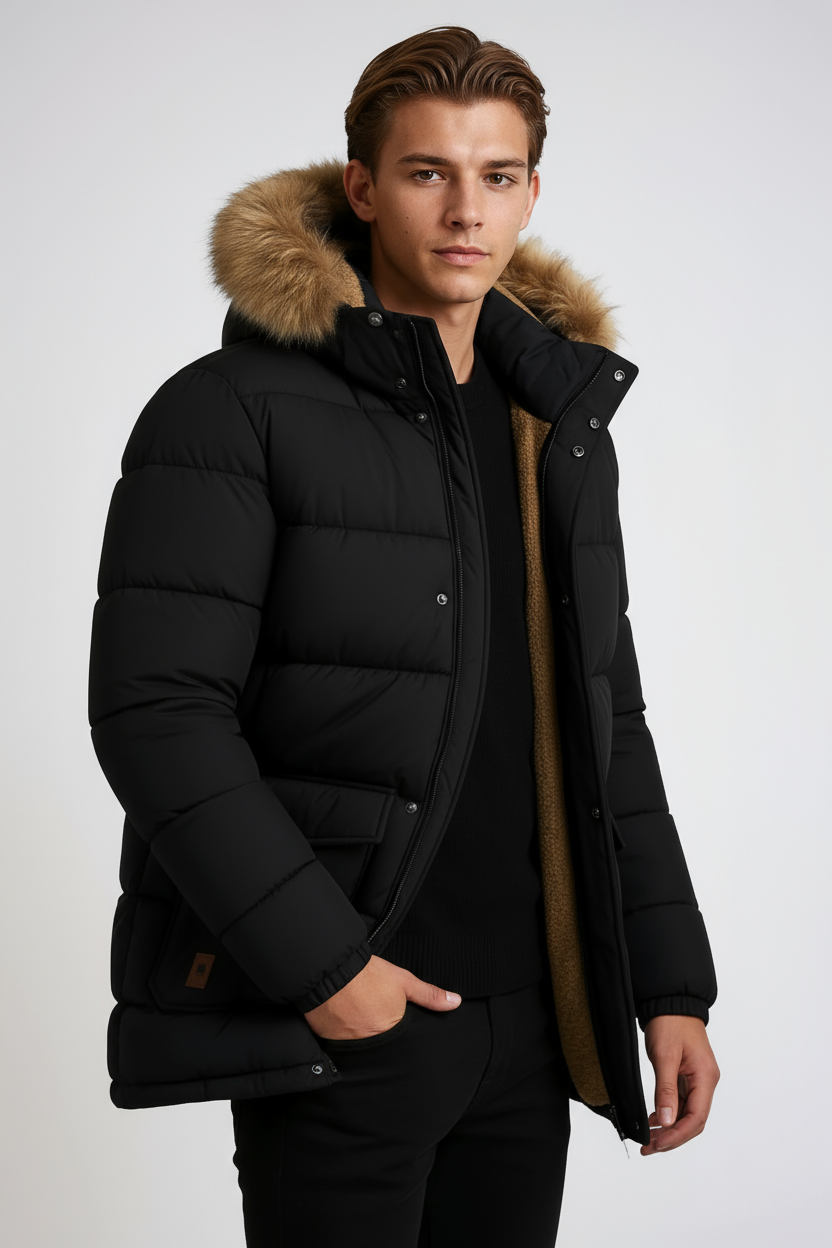 Chaqueta de invierno para hombre con capucha y cuello de peluche – MATTEN