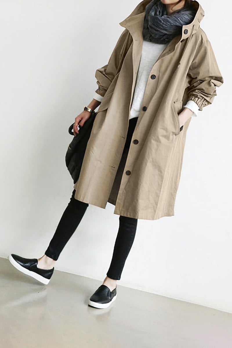 Trench impermeable elegante con capucha para mujer – SOFÍA