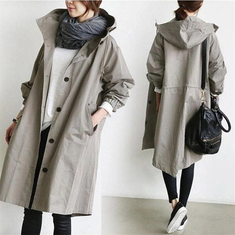 Trench impermeable elegante con capucha para mujer – SOFÍA