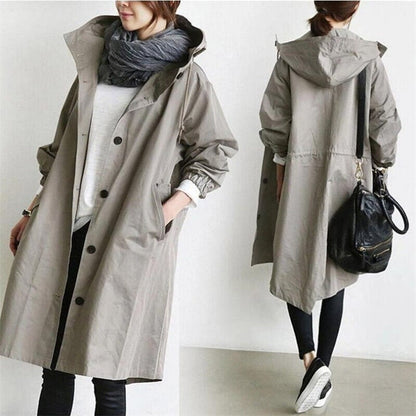 Trench impermeable elegante con capucha para mujer – SOFÍA