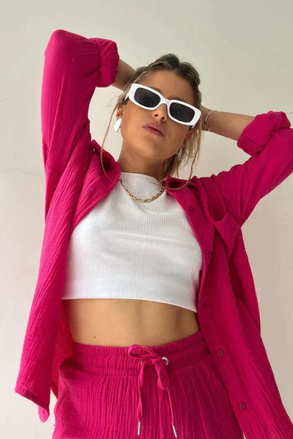 Conjunto casual de dos piezas para mujer con top y pantalón – FÉIA