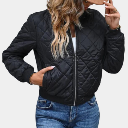 Cazadora bomber de invierno para mujer con cremallera y detalles acolchados – LOREDANA