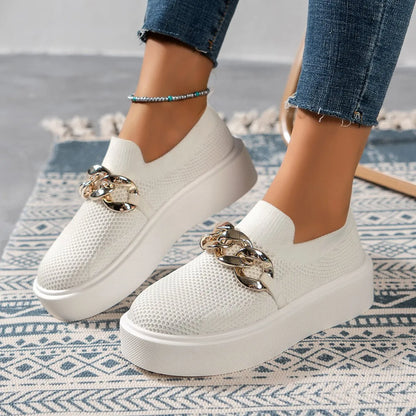 Zapatillas slip-on de mujer con cadena decorativa y suela gruesa – RAPHAËLLE