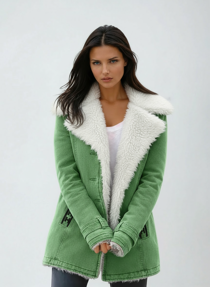 Abrigo de invierno para mujer con cuello de peluche y cierre de botones – JACIRA