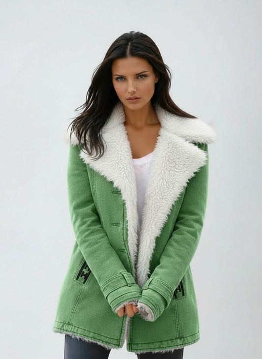 Abrigo de invierno para mujer con cuello de peluche y cierre de botones – JACIRA