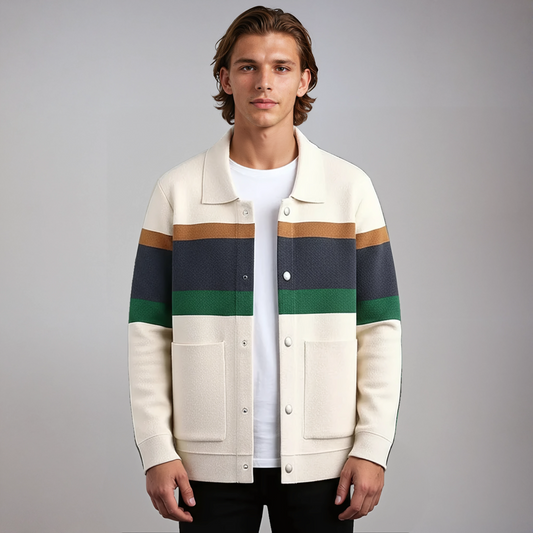 STRAVEN – Cárdigan de hombre con rayas de colores y cierre de botones