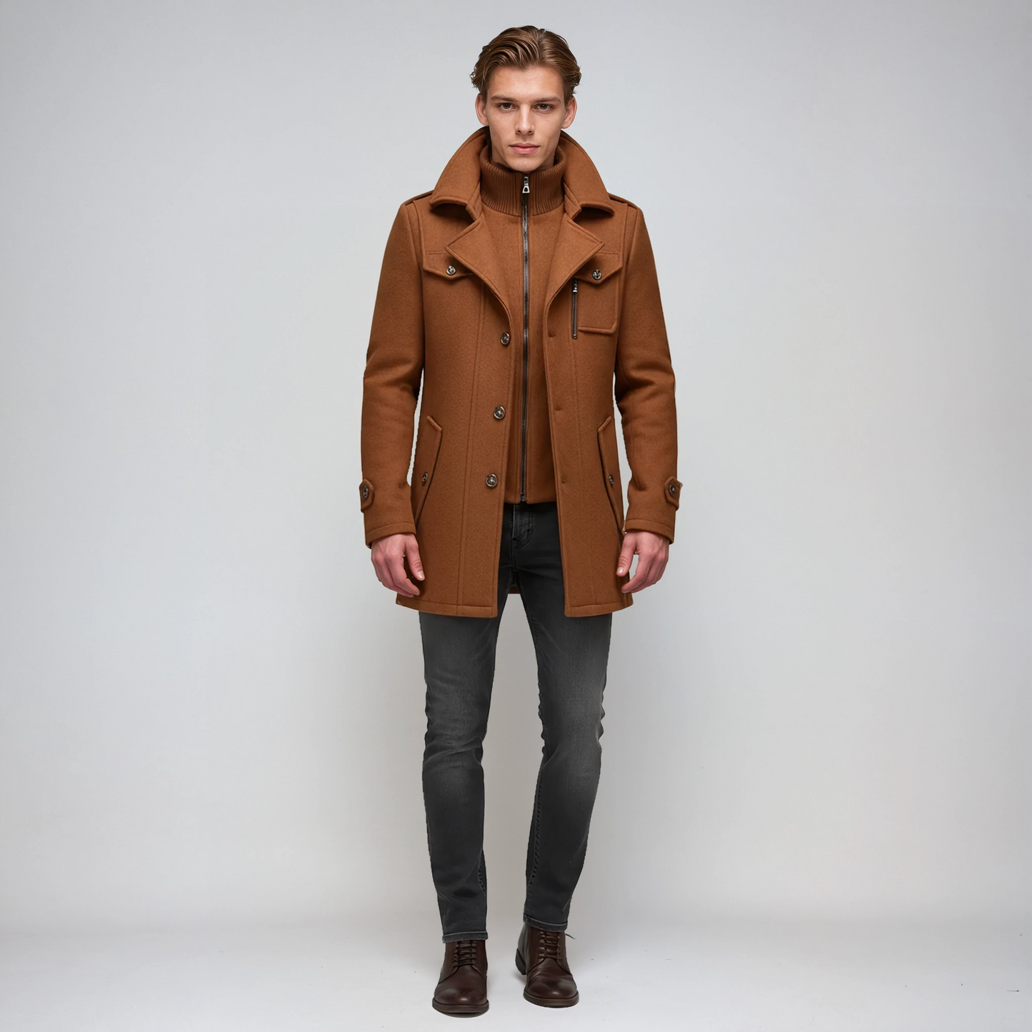 Abrigo largo de invierno para hombre con cuello alto y cierre de botones – LORENZO