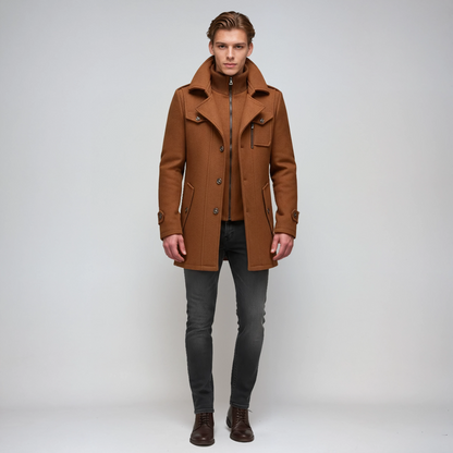 Abrigo largo de invierno para hombre con cuello alto y cierre de botones – LORENZO