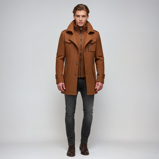 Abrigo largo de invierno para hombre con cuello alto y cierre de botones – LORENZO