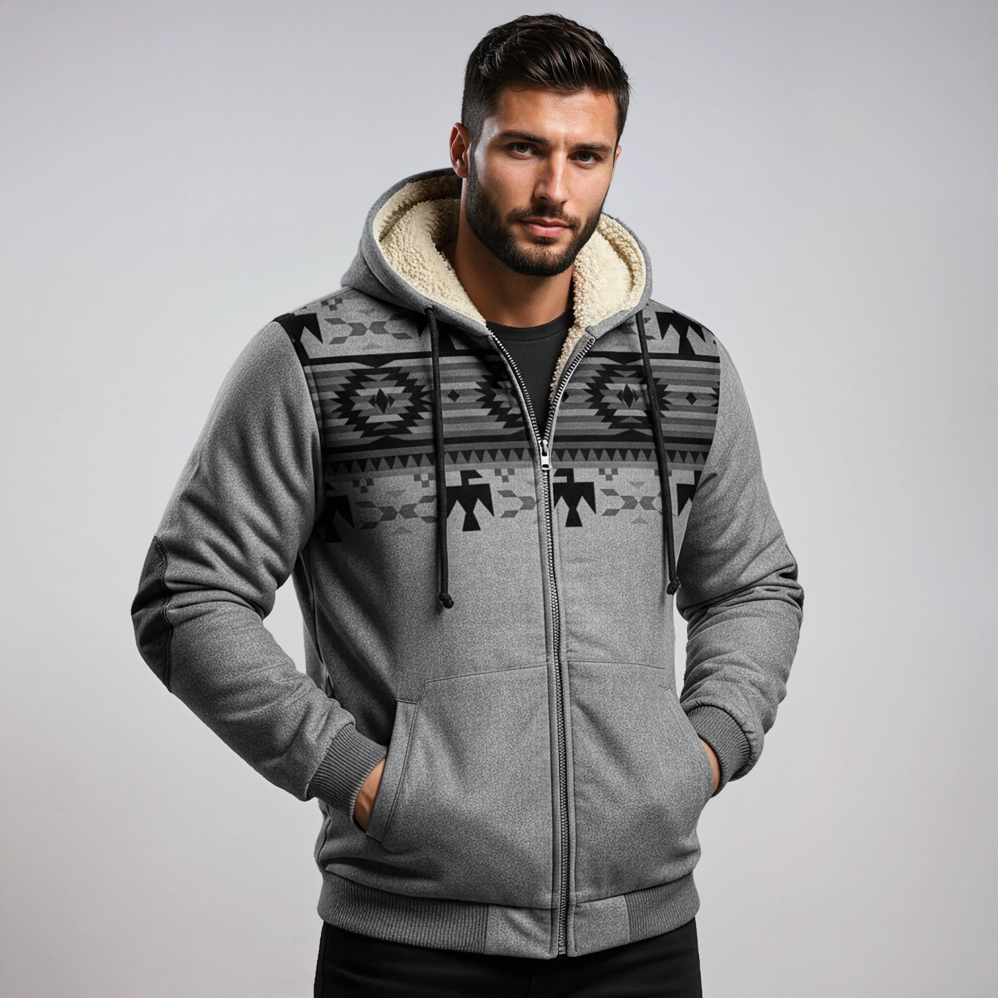 Chaqueta de invierno para hombre con estampado étnico y forro cálido – AZTARO