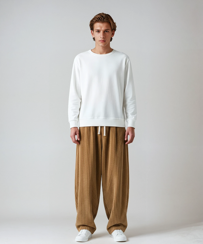 STEVOR – Pantalón ancho de pana para hombre con cintura ajustable