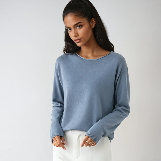 Jersey fino de mujer con cuello redondo y manga larga – ELIANE