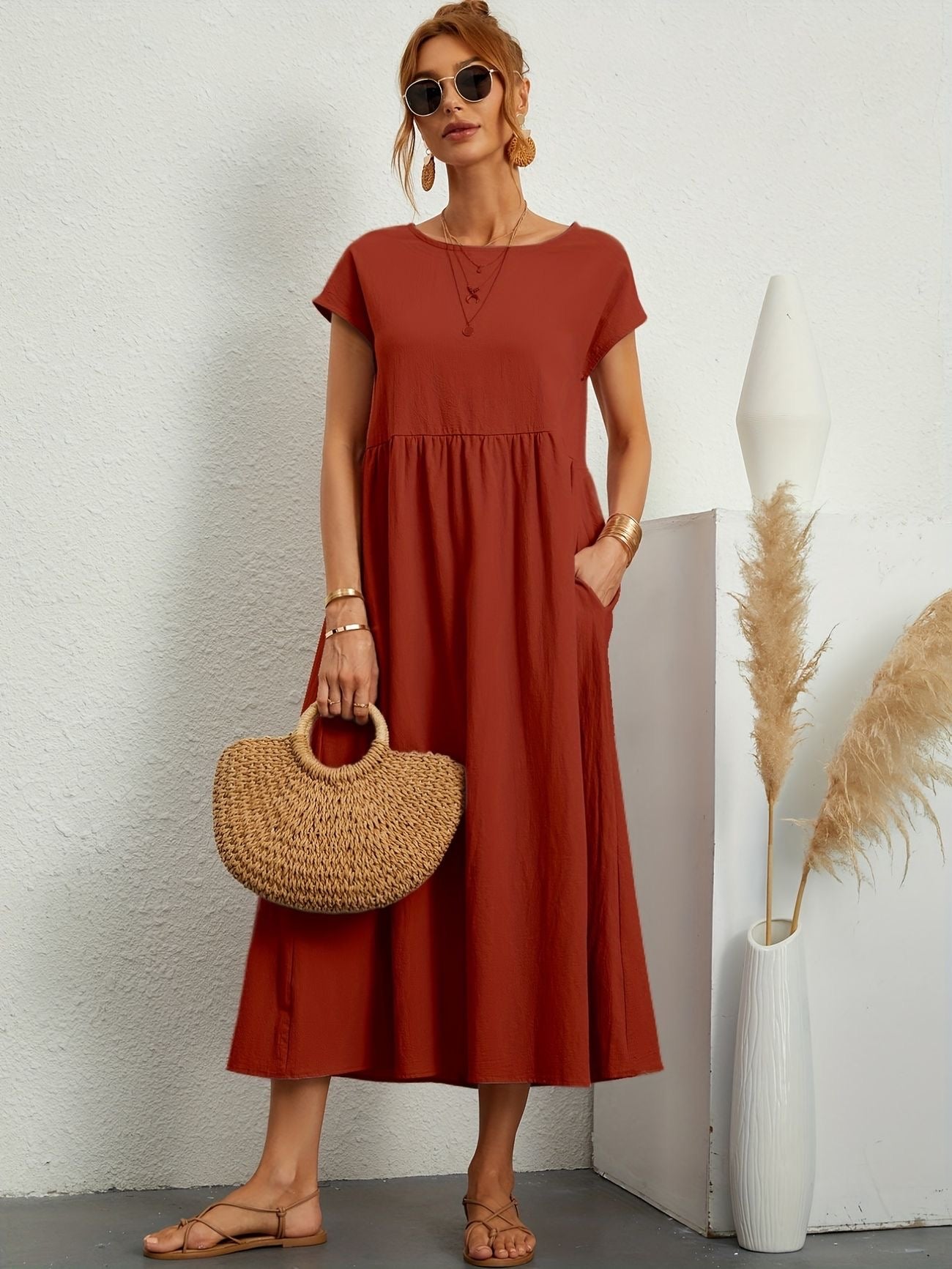 Vestido de lino con corte fluido y estilo natural – GRETA