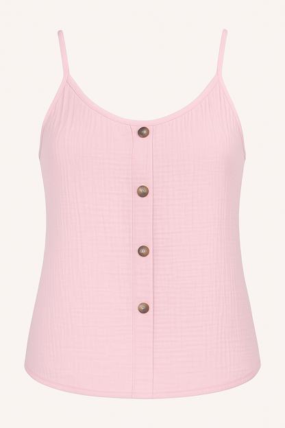 Top sin mangas para mujer en color liso con detalle de botones – LOREA