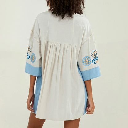 Vestido tipo túnica de mujer con escote en V y bordados decorativos – MABRIELA