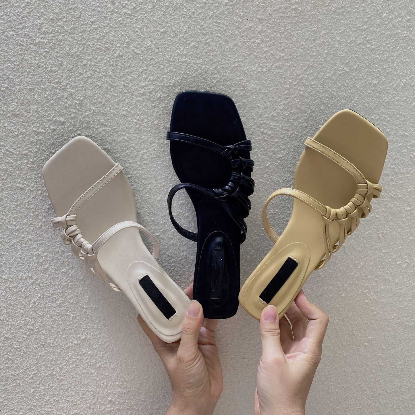 Isabel - Sandalias de Tacón Pequeño con Forma Asimétrica y Punta Cuadrada de Verano para Mujer