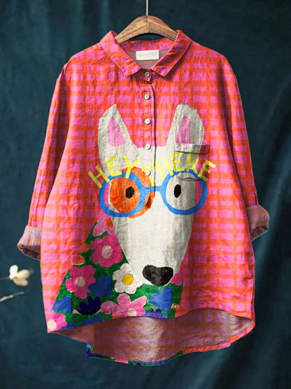 Camisa oversize de algodón con estampado artístico de perros – NOA