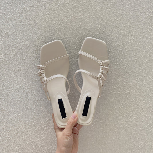 Isabel - Sandalias de Tacón Pequeño con Forma Asimétrica y Punta Cuadrada de Verano para Mujer