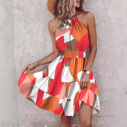 Vestido halter de mujer con falda de capas y cintura elástica – EVA