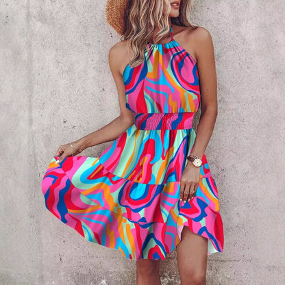 Vestido halter de mujer con falda de capas y cintura elástica – EVA