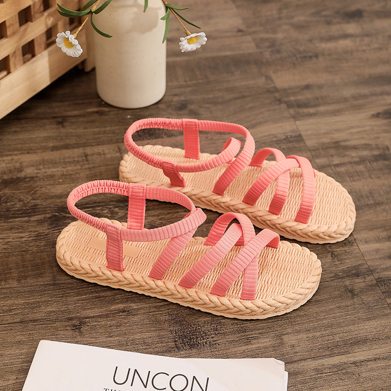 Teresa - Sandalias Nuevas de Paja de Imitación para Caminatas, Viajes y Playa para Mujer