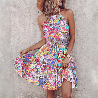 Vestido halter de mujer con falda de capas y cintura elástica – EVA