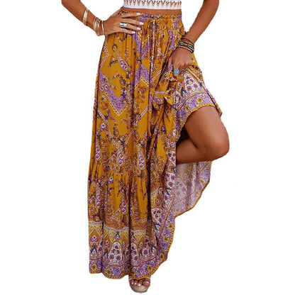 Falda larga boho de mujer con cintura alta – AZUCENA