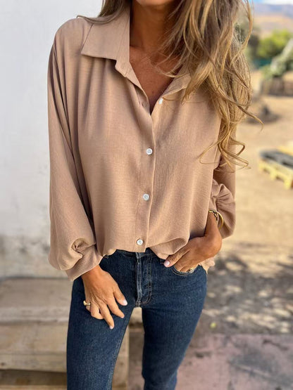 Blusa fluida de manga larga con escote elegante – MIRELLA
