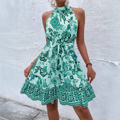 Vestido sin mangas de mujer con cuello halter y cinturón ajustable – LOUNA LIVIA