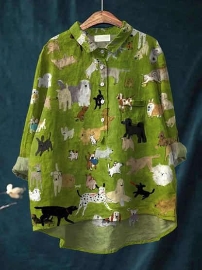 Camisa oversize de algodón con estampado artístico de perros – NOA