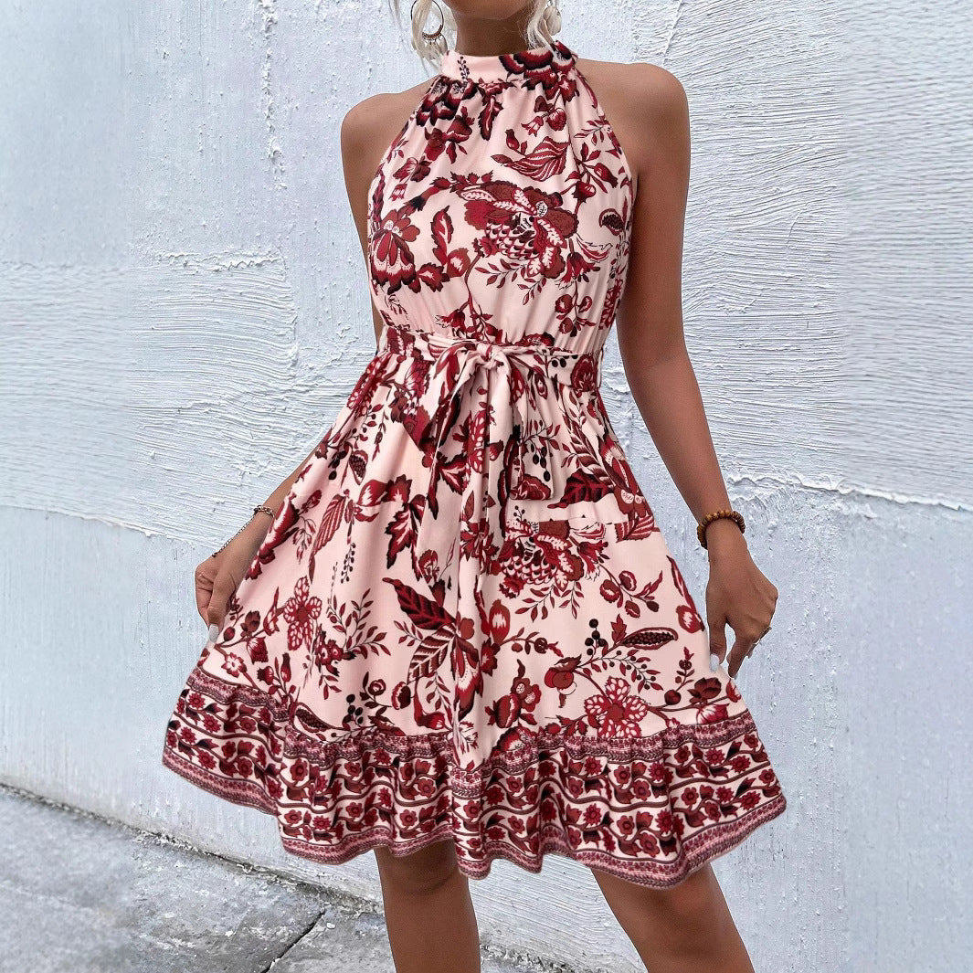 Vestido sin mangas de mujer con cuello halter y cinturón ajustable – LOUNA LIVIA