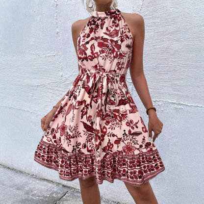 Vestido sin mangas de mujer con cuello halter y cinturón ajustable – LOUNA LIVIA