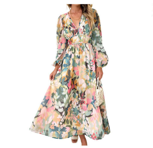 Vestido midi floral con vuelo romántico y escote cruzado – AMARELLA