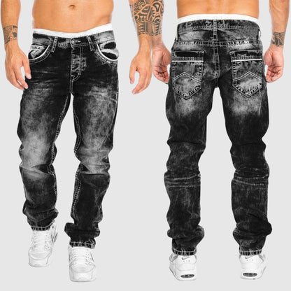 Jeans rectos de hombre en denim lavado con efecto desgastado – OWEN