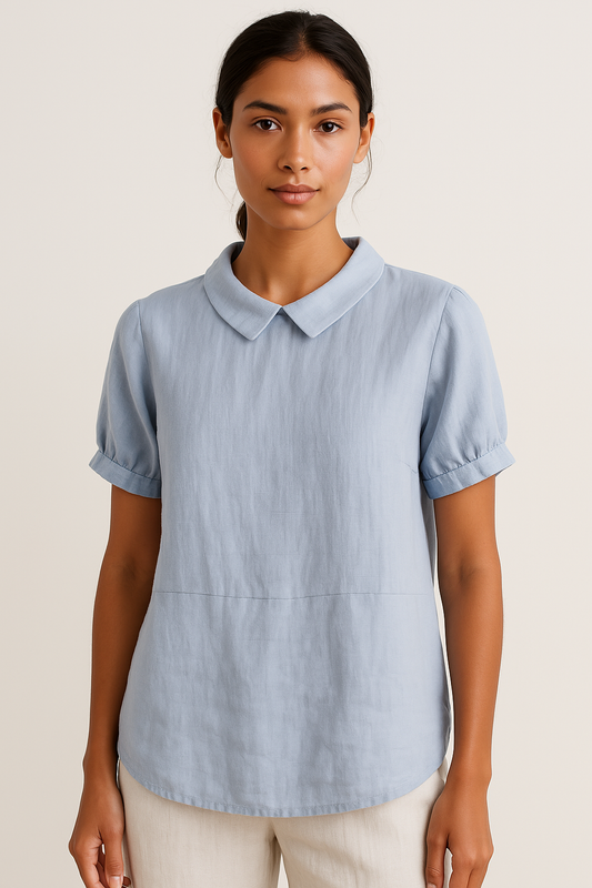 Blusa minimalista de manga corta con cuello redondo para mujer – ELISE