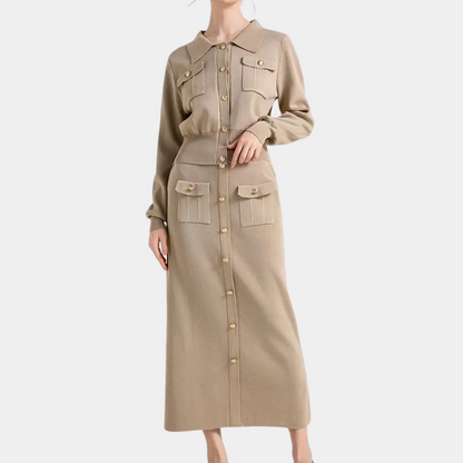 Vestido camisero largo de manga larga con botones – ADELYS