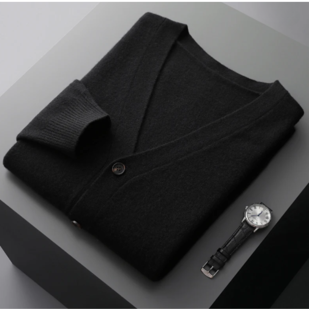 Cárdigan de punto para hombre con cuello en V y botones – MONTARO