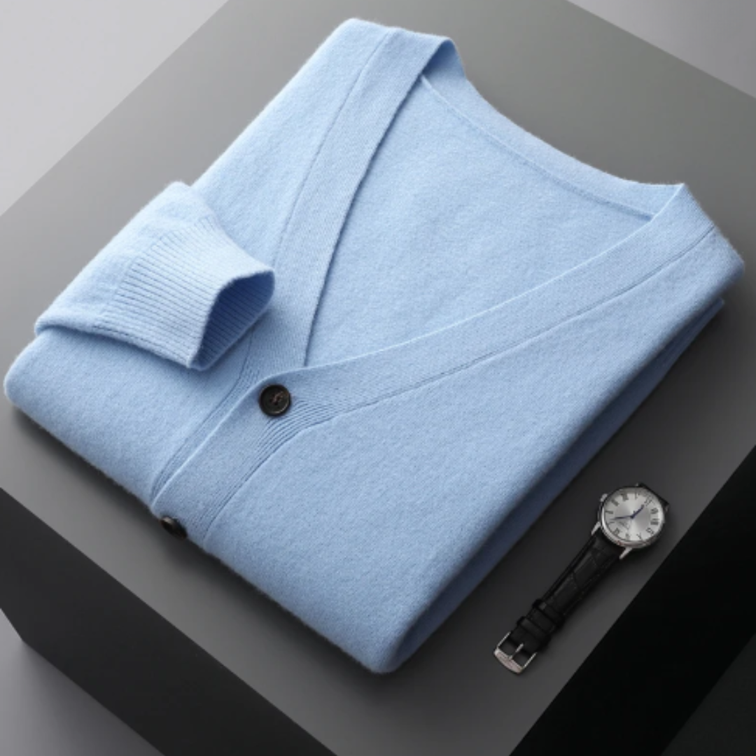 Cárdigan de punto para hombre con cuello en V y botones – MONTARO