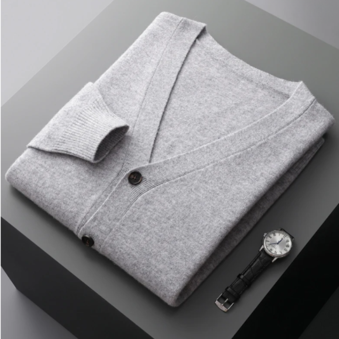 Cárdigan de punto para hombre con cuello en V y botones – MONTARO
