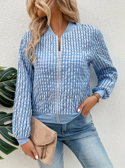 Cazadora bomber de mujer con cremallera completa y estampado artístico – ORNELLA