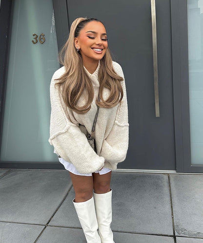 Suéter oversize de mujer en color beige – NATELA