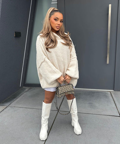 Suéter oversize de mujer en color beige – NATELA