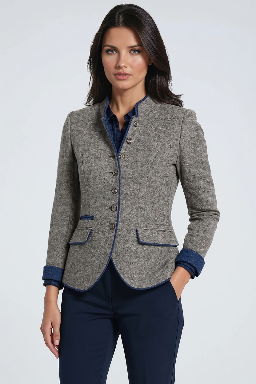 Blazer tipo chaqueta para mujer con cuello alto y botones decorativos – AMELIA