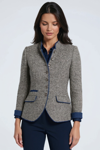 Blazer tipo chaqueta para mujer con cuello alto y botones decorativos – AMELIA
